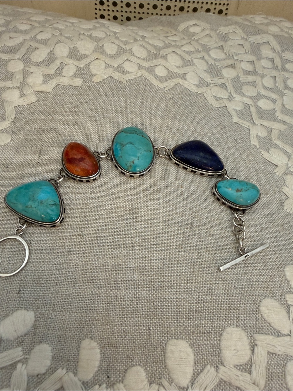 Multi-Stone Turquoise and Blue Gemstone Toggle Bracelet sterling silver